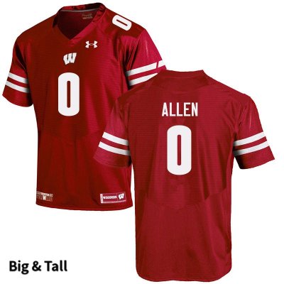 Men's Wisconsin Badgers NCAA #0 Braelon Allen Red Authentic Under Armour Big & Tall Stitched College Football Jersey NS31B84YH